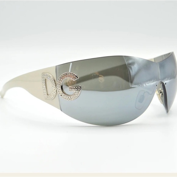 Dolce & Gabbana Black and Silver shield Sunglasses with Case vintage 2000s - Picture 1 of 7